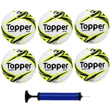 Imagem de Kit Futebol 6 Bolas Society Topper Slick + 1 Bomba de Ar, Amarelo