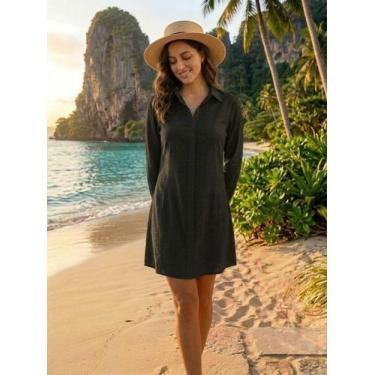 Imagem de Saída de Praia Feminina Chemise Manga Longa Verão - Gisele Freitas, Pr