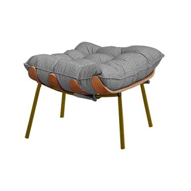 Imagem de Puff Decorativo Sala de Estar Abel Base de Madeira Dourada Linho Cinza - Gran Belo