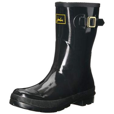 Imagem de Joules Kelly Welly Bota de chuva feminina de borracha brilhante no meio da panturrilha, Preto verdadeiro, 6