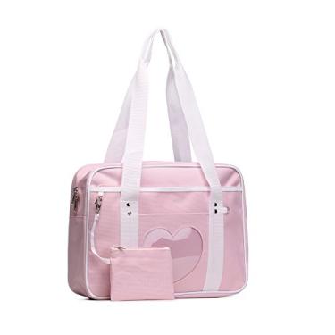 Imagem de STEAMEDBUN Kawaii Ita Bolsa escolar japonesa linda bolsa grande ombro anime coração bolsa, rosa, 14.8x4.8x11 inch (LxWxH)