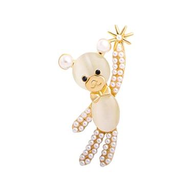 Imagem de jinyi2016SHOP Broche feminino de urso com broche fofo e doce vestido de pérola acessórios de festa moda broche joia acessório fantasia (cor: YNCP6845)