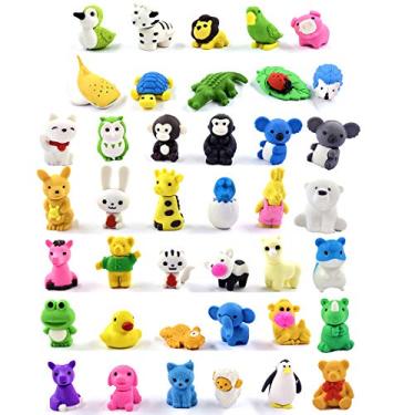 Imagem de Borrachas de animais para animais de estimação, pacote com 40 borrachas de animais 3D para crianças, borrachas de quebra-cabeça divertidas fofas para estudantes material escolar presentes de prêmios lembrancinhas de festa