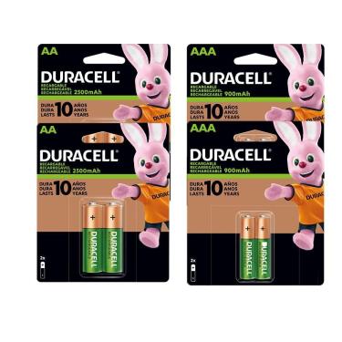 Imagem de Kit com 2 Pilhas Duracell Alcalina Palito AAA +2 AA Recarregável 2 Unidades cada