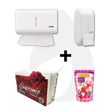 Imagem de Premisse Kit Dispenser Saboneteira + Porta Papel Toalha + Sabonete Líquido + Papel Interfolha Branco