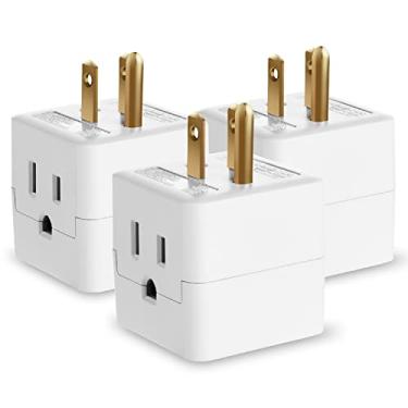 Imagem de Fosmon 3 Tomadas Adaptador de Parede (Pacote com 3), Mini Tomada de Viagem Portátil 3 Pontas CA Interna Aterrada, ETL Listado - Branco
