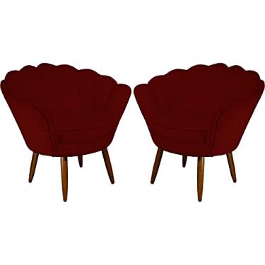 Imagem de Kit 02 Poltronas Decorativa Pétala Pés Palito Suede Bordô - DS Estofados