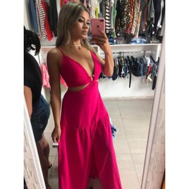 Imagem de Vestido Longo Pink Com Abertura Na Lateral E Fenda - Morena De Luxo