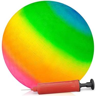 Imagem de ArtCreativity Bola de parquinho arco-íris para crianças com bomba de mão, bola de borracha de 40,64 cm para diversão ao ar livre, parque e praia, lindas cores de arco-íris, brinquedos externos duráveis para meninos e meninas