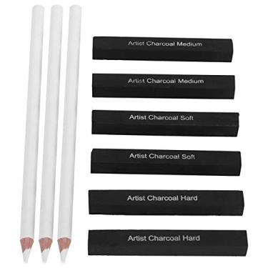 Imagem de 3 peças de lápis de carvão branco mais 6 tiras de carvão, conjunto de lápis de artista de criação de desenho, conjunto de lápis de carvão branco para estudantes iniciantes aspirantes a artistas lápis de cor de madeira