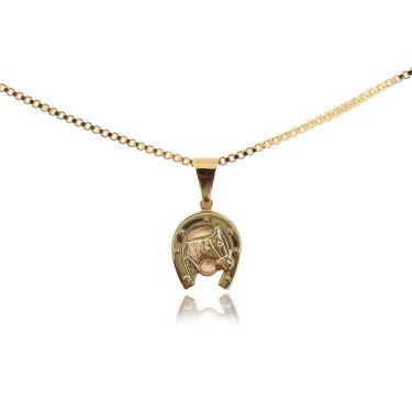 Imagem de Pingente Ferradura Com Cavalo Folheado Em Ouro 18K