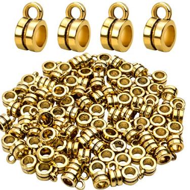 Imagem de 100 peças de miçangas, tubos tibetanos de fiança, miçangas espaçadoras, conectores de gancho para pulseiras de berloques europeus, joias, ouro antigo
