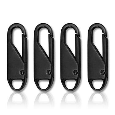 Imagem de Kit de reparo de zíper de substituição com 4 peças com puxador de zíper de metal alça de zíper fixador de mochila zíperes extensor de zíper para bagagem mochila bolsas jaqueta casaco (preto)