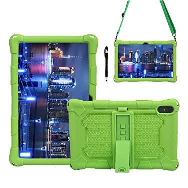 Imagem de Capa do caso da tabuleta. Tablet Case para Samsung Galaxy Tab S7 T870, Capa protetora à prova de choque à prova de silicone macia e leve com kickstand e alça de ombro (Color : Green)