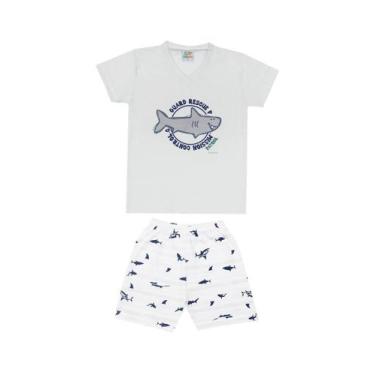 Imagem de Pijama Curto Masculino Infantil - Tubarão Verde Água - Dadomile