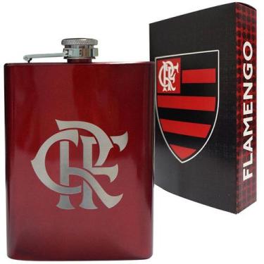 Imagem de Cantil Flamengo P Destilados Aço Inox Vermelho 220ml Oficial - Cebola