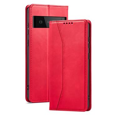 Imagem de YINGDAFENG Capa carteira para Google Pixel 7, capa flip de couro PU com slots para cartão recurso de suporte e proteção da câmera à prova de choque TPU capa interna para mulheres e homens, vermelha
