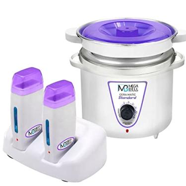 Imagem de Termocera Panela Depilação 900g c/Refil + Base Dupla c/ 2 Rollon Branco c/Lilás Mega Bell