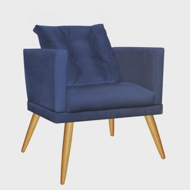 Imagem de Poltrona Cadeira Kim Luxo Confort Com almofada Solta Pé Caramelo Suede Azul Marinho - Ahazzo Móveis