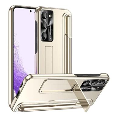 Imagem de Caso de capa de telefone de proteção Estojo de luxo ultrafino para Samsung Galaxy S23, estojo rígido para PC à prova de choque e anti-riscos com caneta S Solt e suporte (Color : Gold)