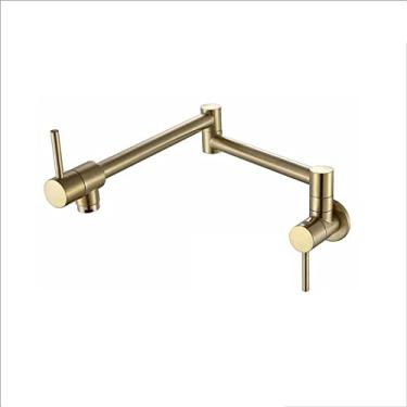 Imagem de Torneira de cozinha de banheiro de alavanca única dourada giratória dobrada montada na parede 360 torneira de rotação apenas água fria, ouro escovado