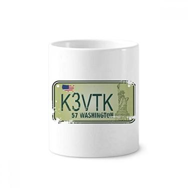 Imagem de American USA Suporte de caneta com padrão de número de carro para escova de dentes e suporte de cerâmica