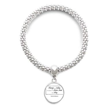 Imagem de DIYthinker Pulseira de prata com pingente de corrente ajustável Change Your Life Today