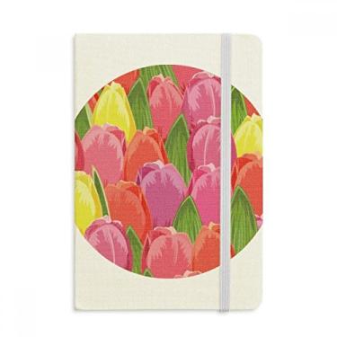 Imagem de Caderno de tulipas em aquarela com estampa de plantas, capa dura em tecido oficial