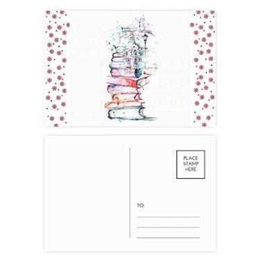 Imagem de Livros Building Street Aquarela Natal Natal Flor Celebração Cartão Postal Blessing Mailing Card
