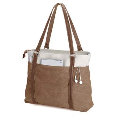 Imagem de Bolsa de trabalho feminina com compartimento para notebook, bolsos com zíper, bolsa para professores, Marrom, Large