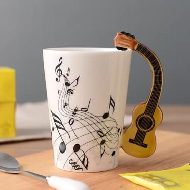 Imagem de PAYNAN Caneca de cerâmica para guitarra, caneca de leite, música com personalidade, caneca de café e chá quente para casa e escritório