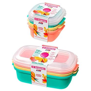 Imagem de Jogo com 3 potes coloridos 480ml e 3 potes 1100ml para mantimentos frutas com tampa Sanremo