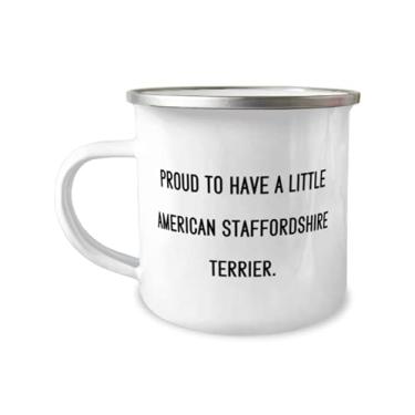 Imagem de Proud to Have a Little American. Caneca de camper de 355 ml, cão American Staffordshire terrier, mordaça para cão American Staffordshire terrier