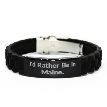 Imagem de SpreadPassion Bracelete preto com fecho Glidelock Cheap Maine, I'd Rather Be in Maine, presentes brilhantes