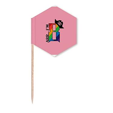 Imagem de Oito chapéu de pirata arco-íris art deco, bandeiras de palito de dente modernas, palitos de cupcake, festa celebração