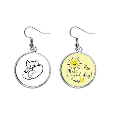 Imagem de Mapa de animal de gato Art Deco, presente moderno, gota, sol, flor, brinco, bijuteria, moda