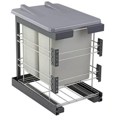 Imagem de Lixeira Deslizante Inox Dupla 18L cada Tampa Articulada 36,5x50x54cm Masutti