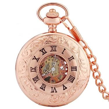 Imagem de ZALTAS Rosa Ouro/Preto/Prata/Bronze Numerais Romanos Display Mecânico Mão Winding Relógios de bolso antigos Pingente