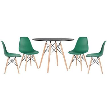 Imagem de Loft7, KIT - Mesa Eames 100 cm preto + 4 cadeiras Eames DSW verde escuro