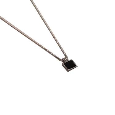 Imagem de Colar feminino, corrente com pingente quadrado preto banhado a 18K, ajustável, corrente simples, Ouro, Zircão