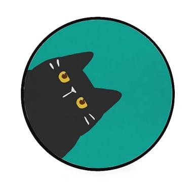Imagem de Tapete redondo de desenho animado preto gato verde 91 cm para quarto sala de estar tapete grande antiderrapante para sala de jantar, banheiro, cozinha, círculo, tapete de estudo, jogando