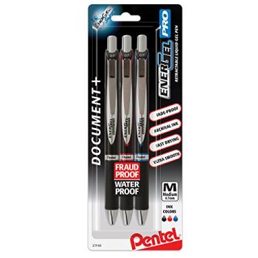 Imagem de Pentel Caneta de tinta gel permanente EnerGel Pro (0,7 mm) cores sortidas, pacote com 3 (BLP77BP3M)