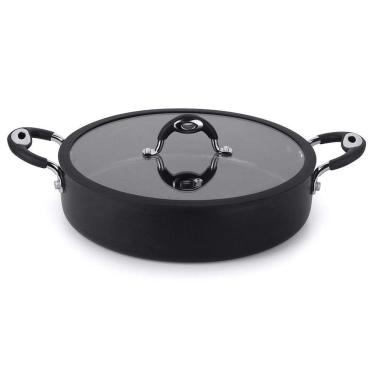 Imagem de Frigideira Tegame Dom Preta 30 Cm 4,8 L Em Alumínio Com Revestimento Antiaderente, Alças Em Silicone