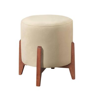 Imagem de Puff Banqueta Thor Luxo Madeira Maciça Castellar Móbile Veludo Bege Claro