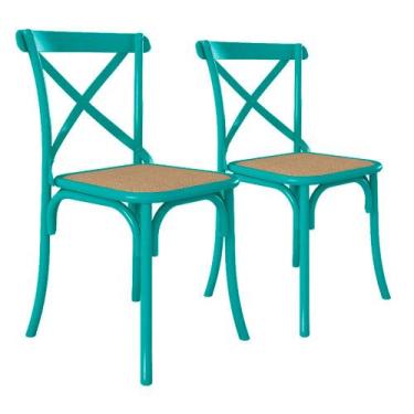 Imagem de Kit 2 Cadeiras Katrina X Azul Turquesa Assento Bege Aço Asturias