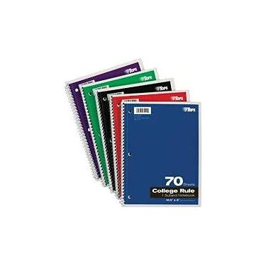Imagem de Caderno espiral de voo superior, 1 matéria, 70 folhas, cores sortidas, pacote com 5, Red, Green, Blue, Black, Purple, College Rule