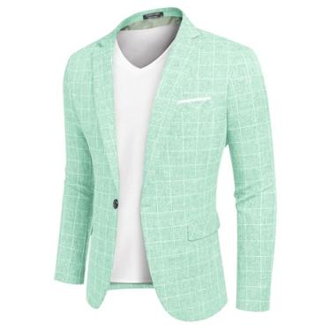 Imagem de COOFANDY Blazer masculino casual esportivo jaqueta slim fit um botão jaqueta esportiva leve, Blazer xadrez - verde menta, Large