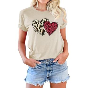 Imagem de Beopjesk Camisetas femininas estampadas para o dia dos namorados manga curta com estampa de coração, Cd-bege, XXG