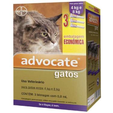 Imagem de Advocate Antipulgas Para Gatos De 4 Kg A 8 Kg 0,8 Ml - Combo 3 Unidade