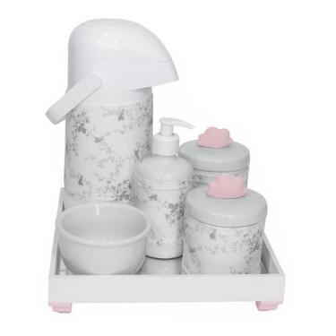 Imagem de Kit Higiene Espelho Completo Porcelanas, Garrafa E Capa Nuvem Rosa Qua